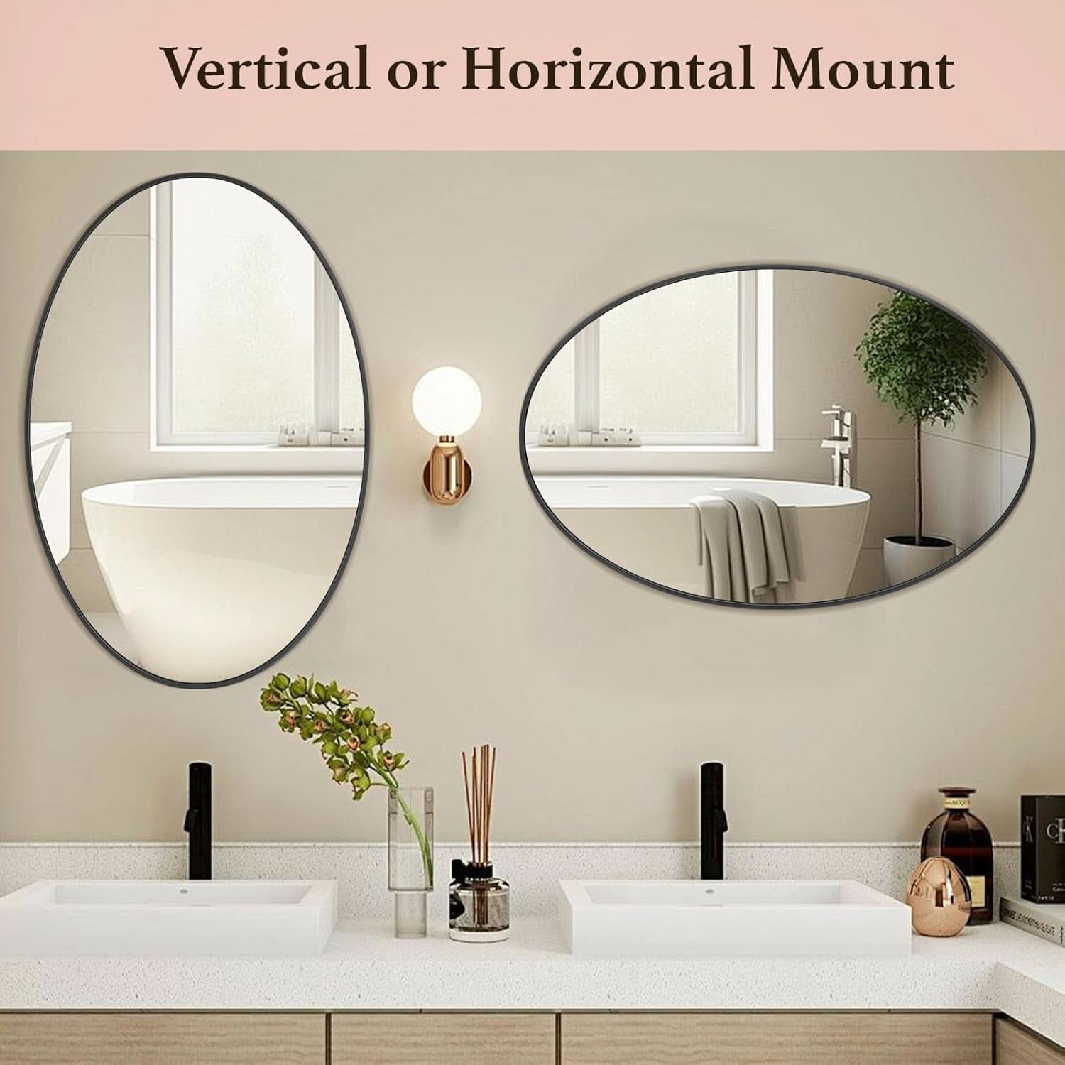 Oval Mirror 20x30 Black Bathroom Vanity Wall Mount
