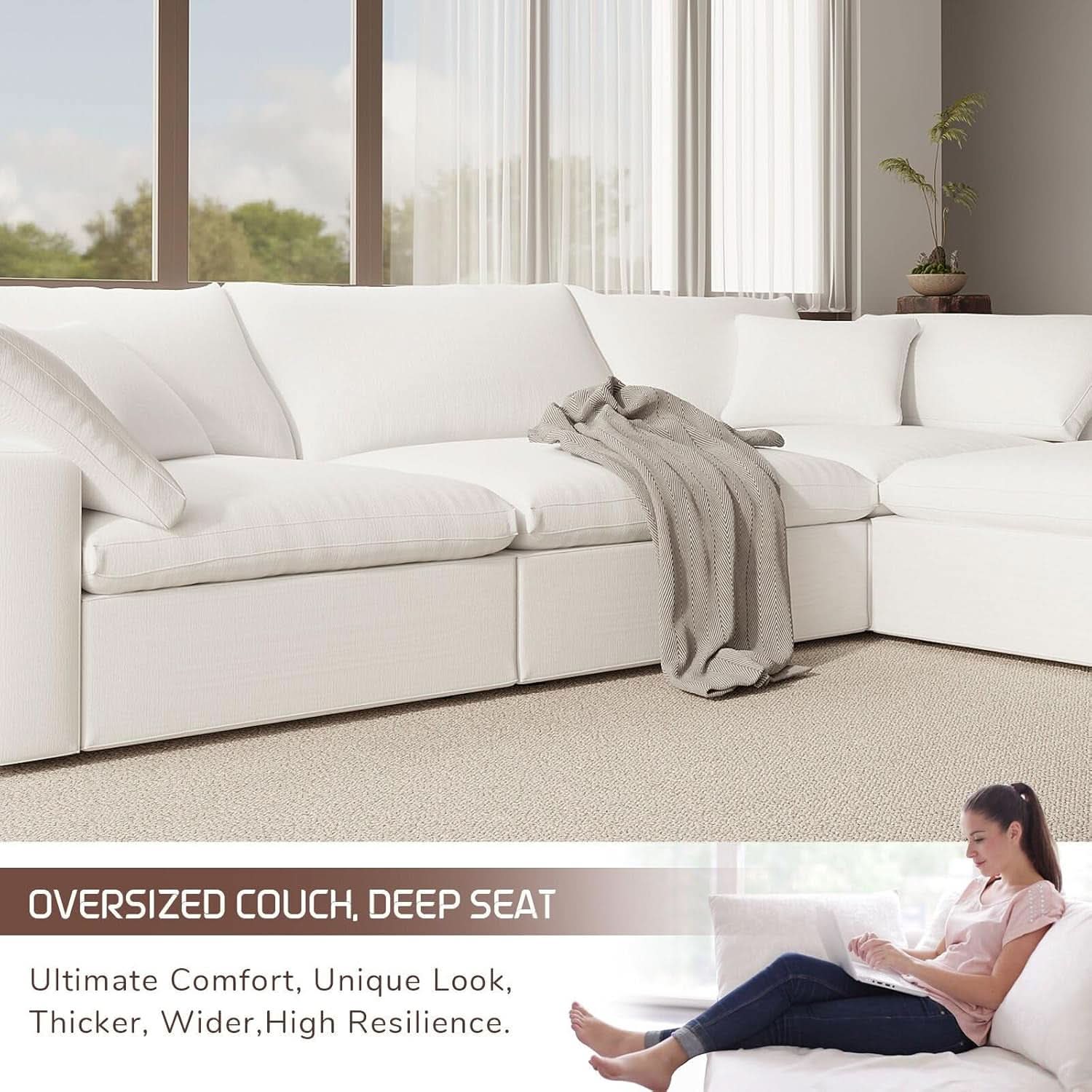 Oversize Modular Sectional Sofa with Chaise and Cushions