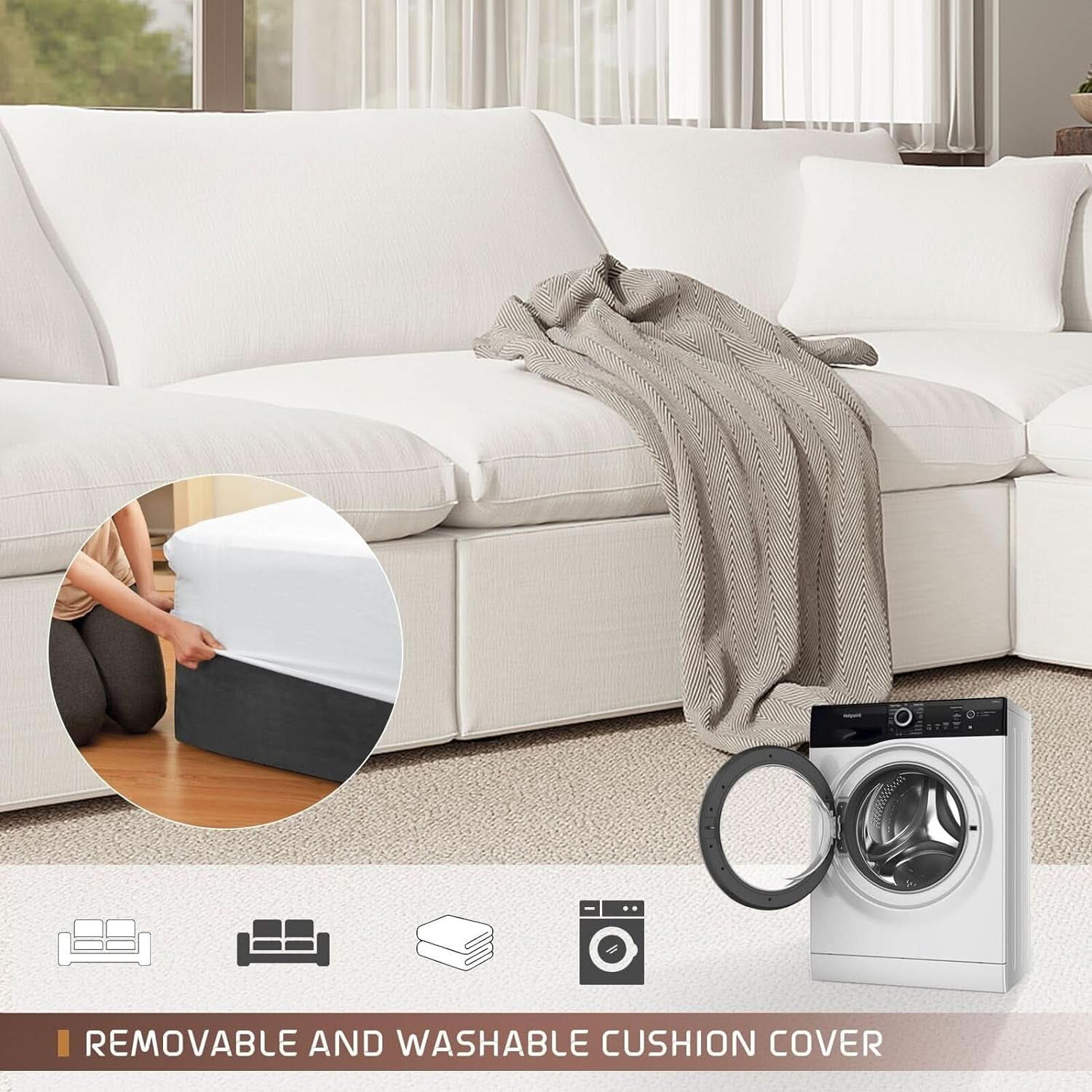 Oversize Modular Sectional Sofa with Chaise and Cushions