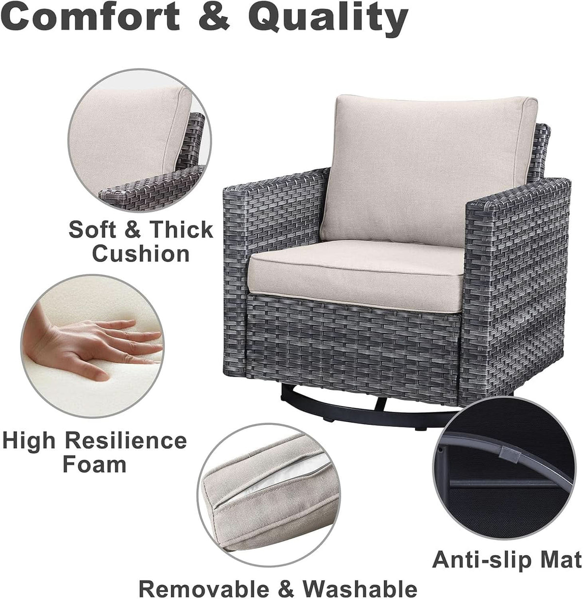 Oversize Outdoor Wicker Patio Sofa Set With Swivel Chairs