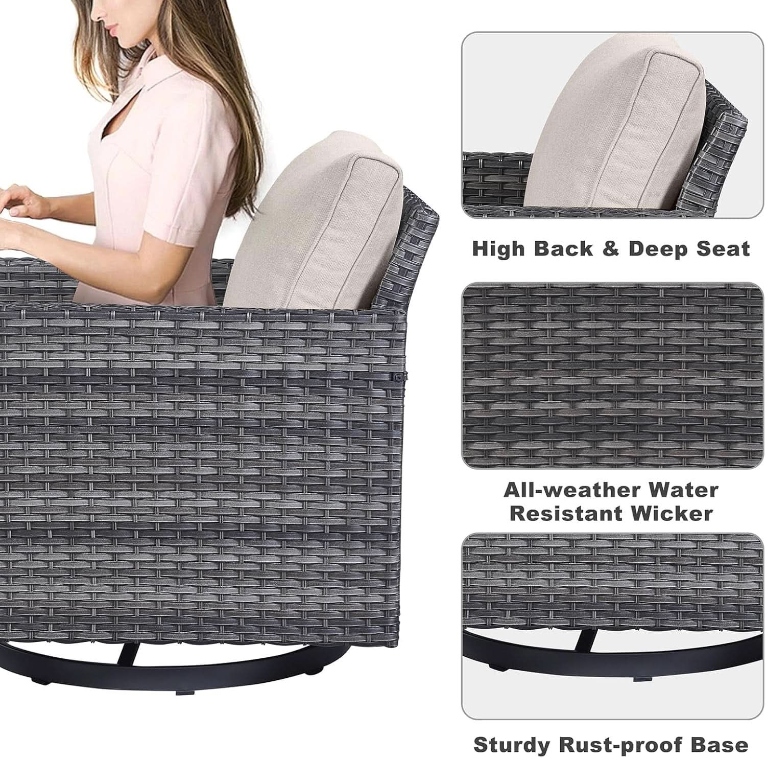 Oversize Outdoor Wicker Patio Sofa Set With Swivel Chairs