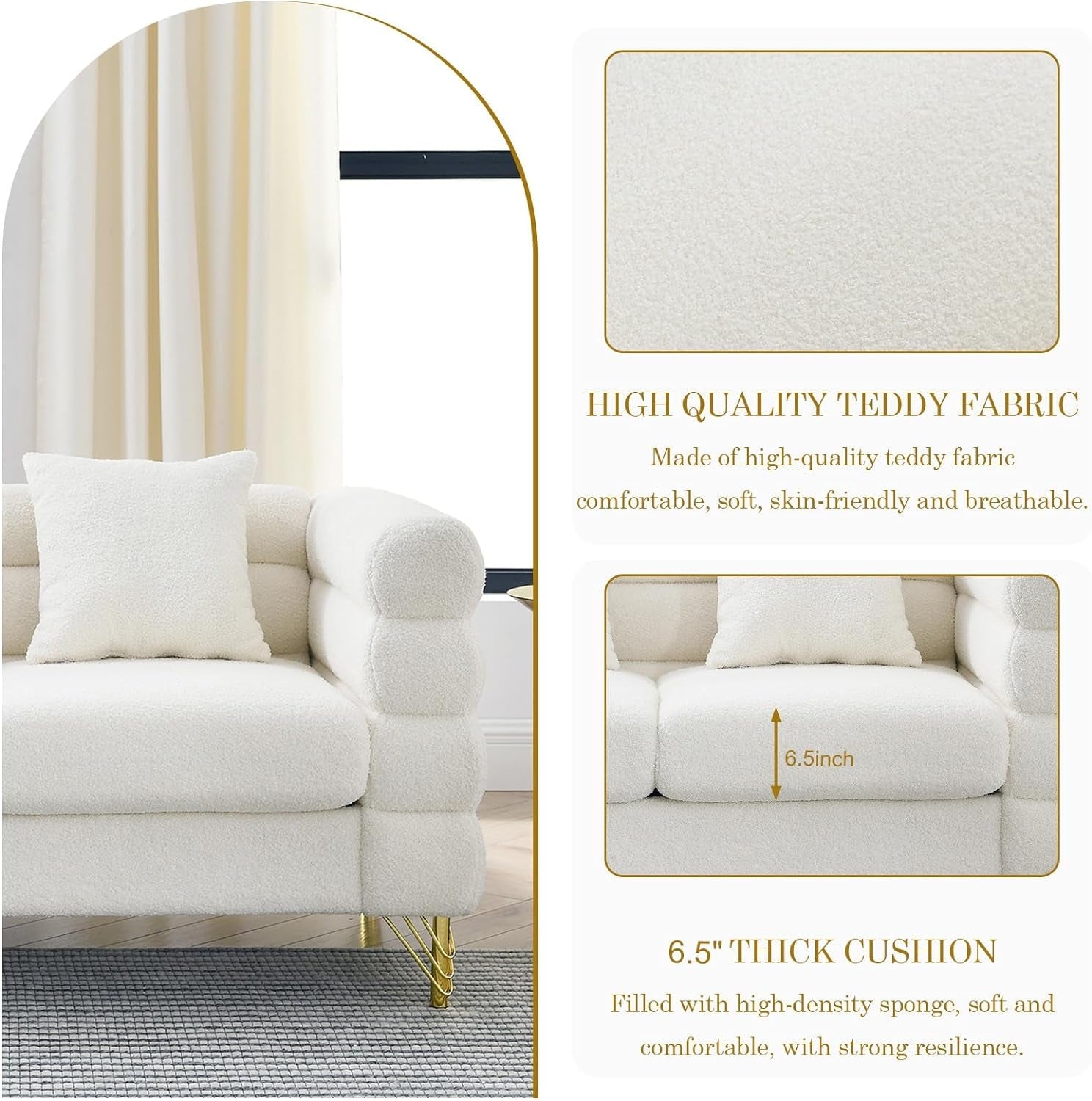 Oversize White Two To Three Seater Sofa Set With Deep Seats