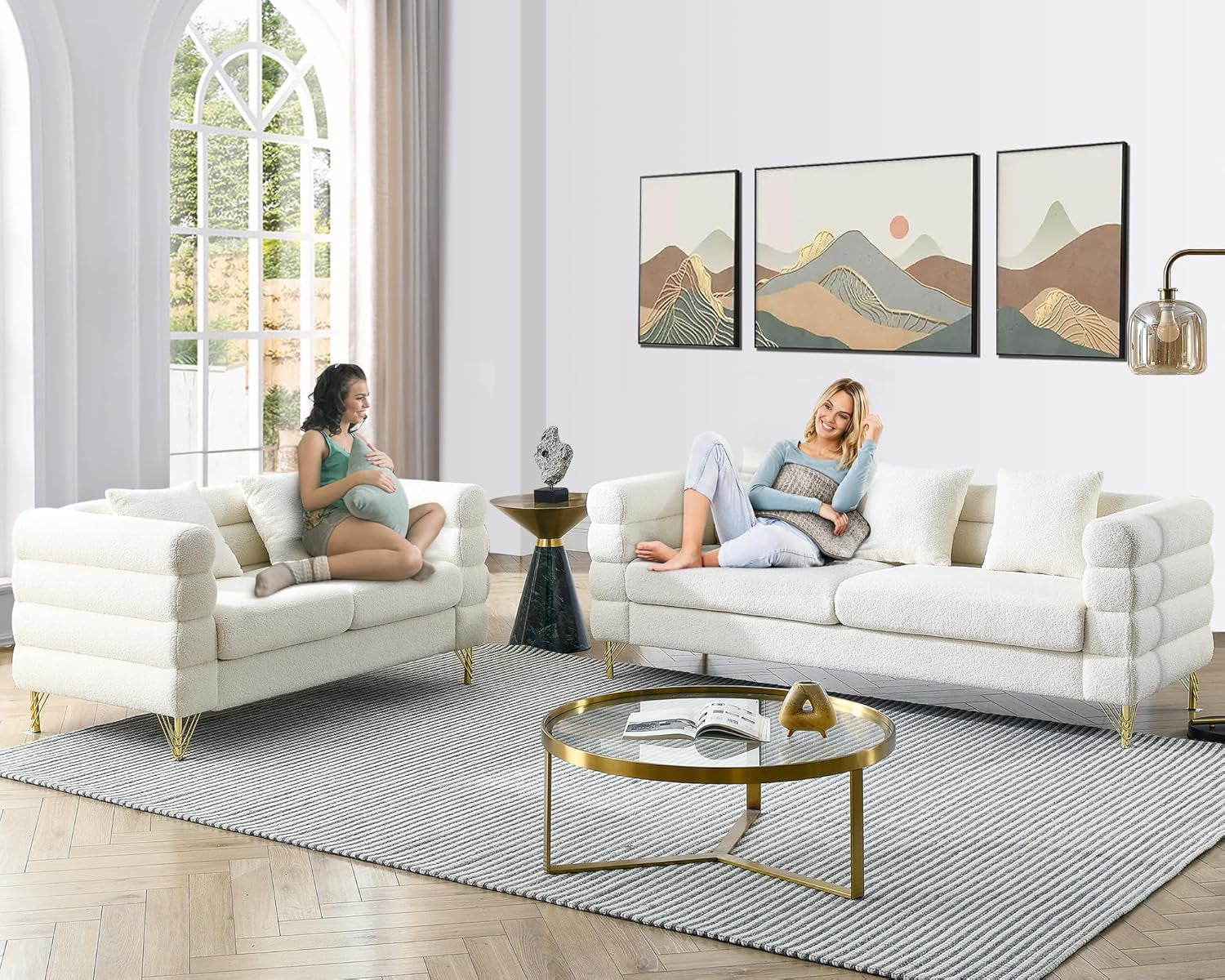 Oversize White Two To Three Seater Sofa Set With Deep Seats