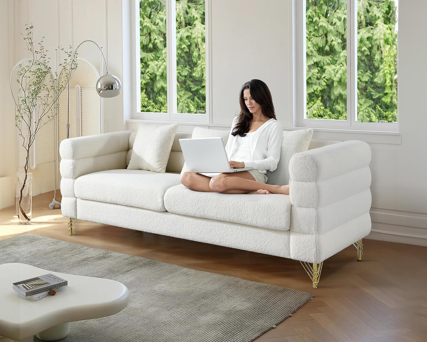 Oversize White Two To Three Seater Sofa Set With Deep Seats