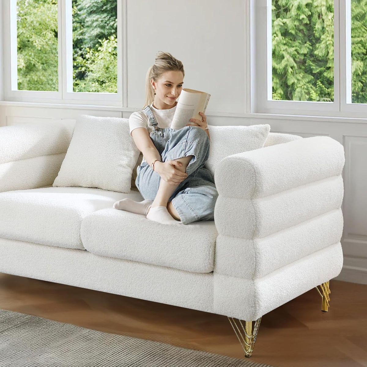 Oversize White Two To Three Seater Sofa Set With Deep Seats