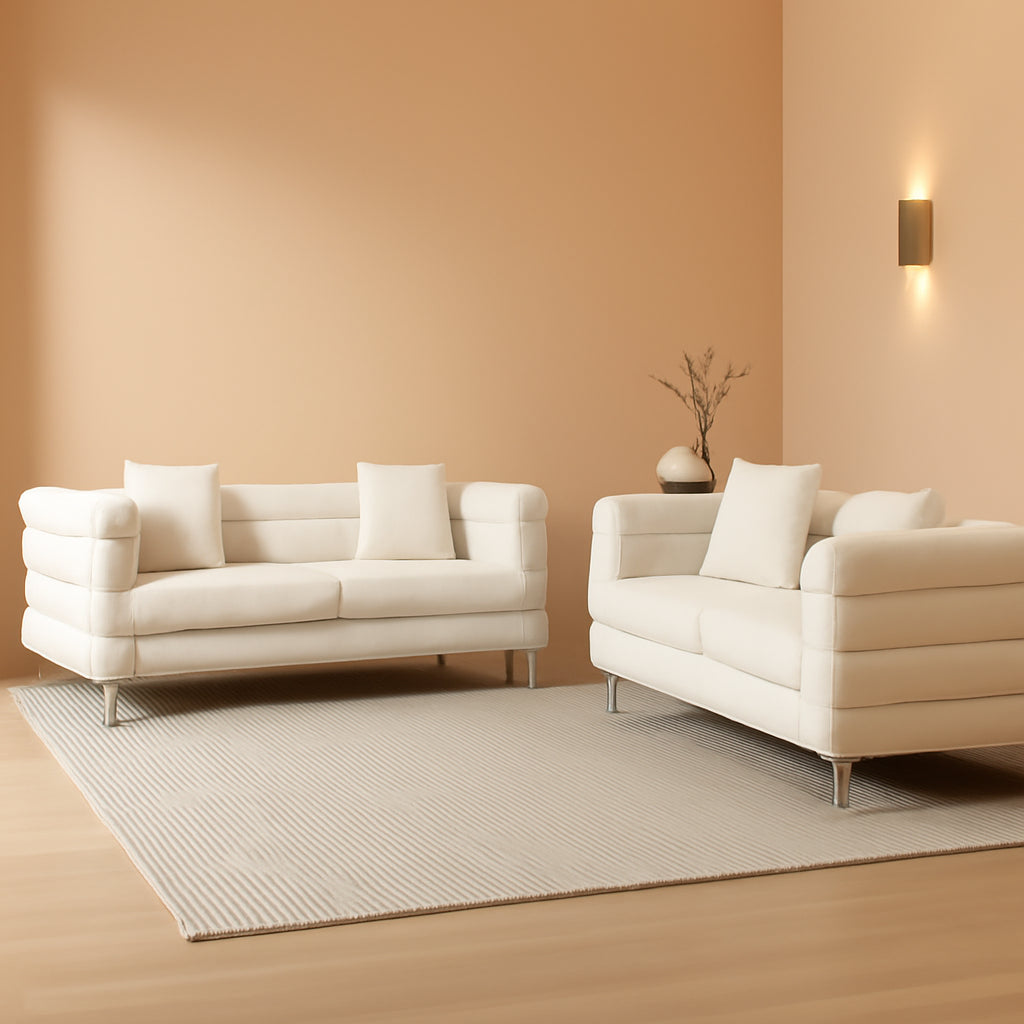 Oversize White Two To Three Seater Sofa Set With Deep Seats