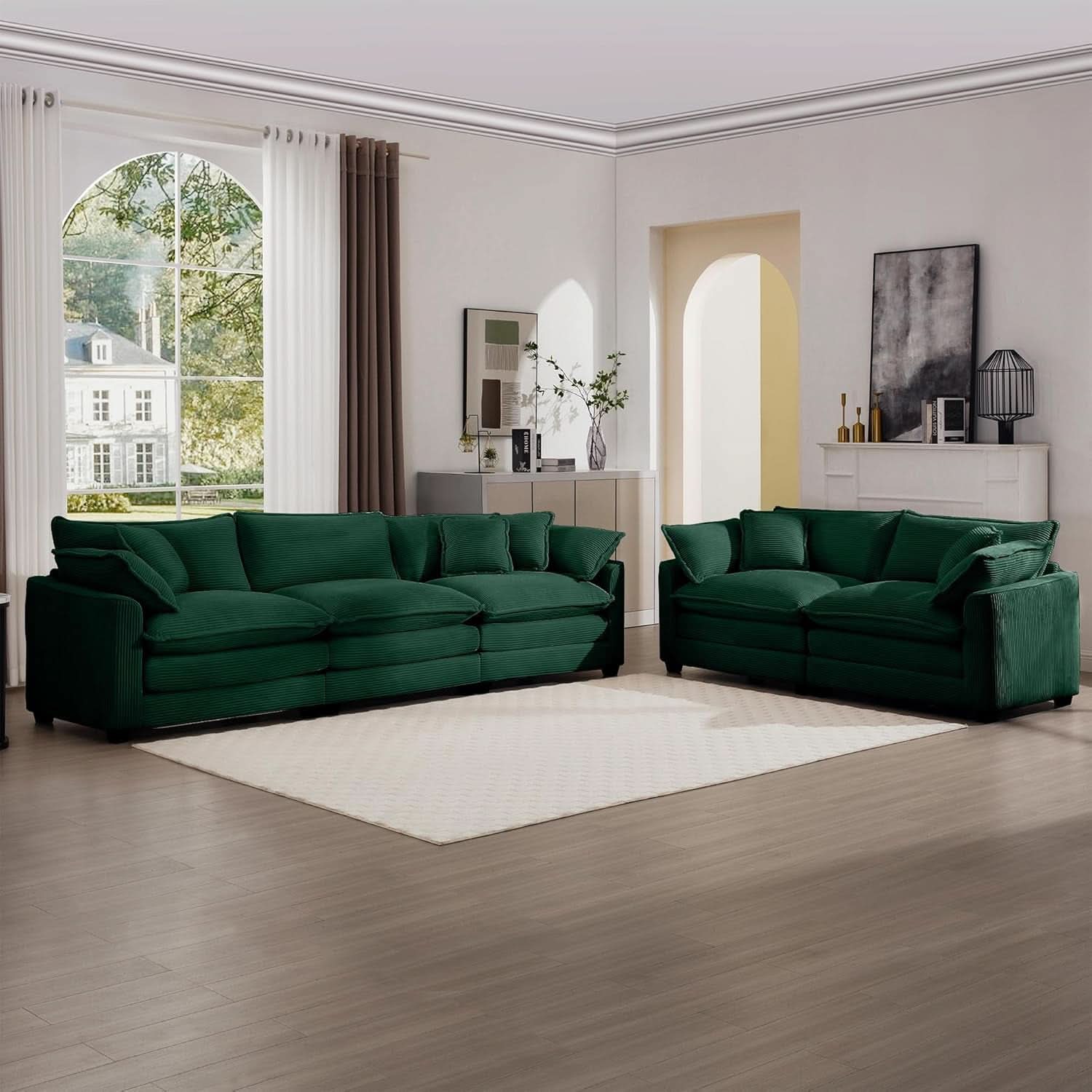 Oversized 2 Piece Sofa Set 3 Seater Loveseat Green