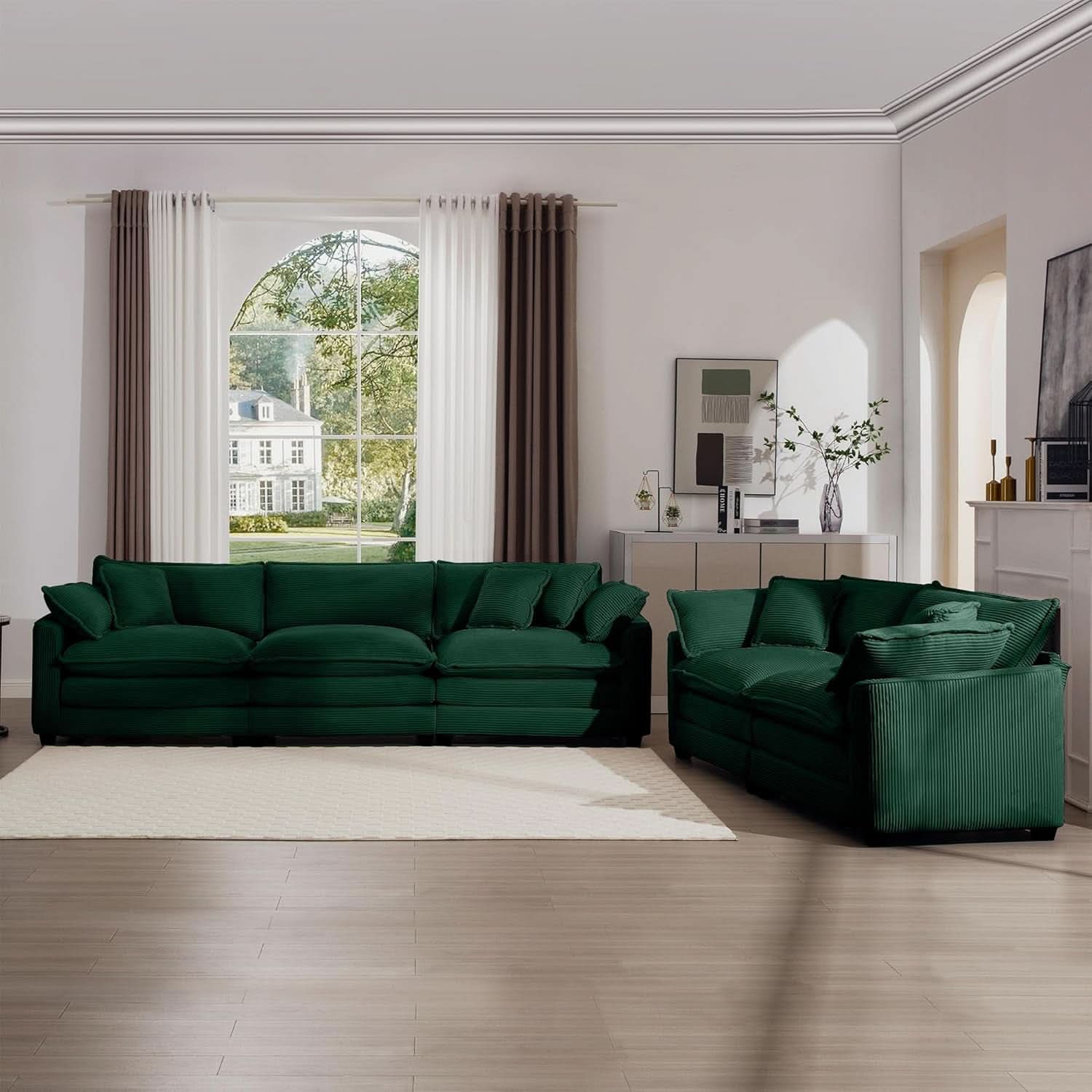 Oversized 2 Piece Sofa Set 3 Seater Loveseat Green