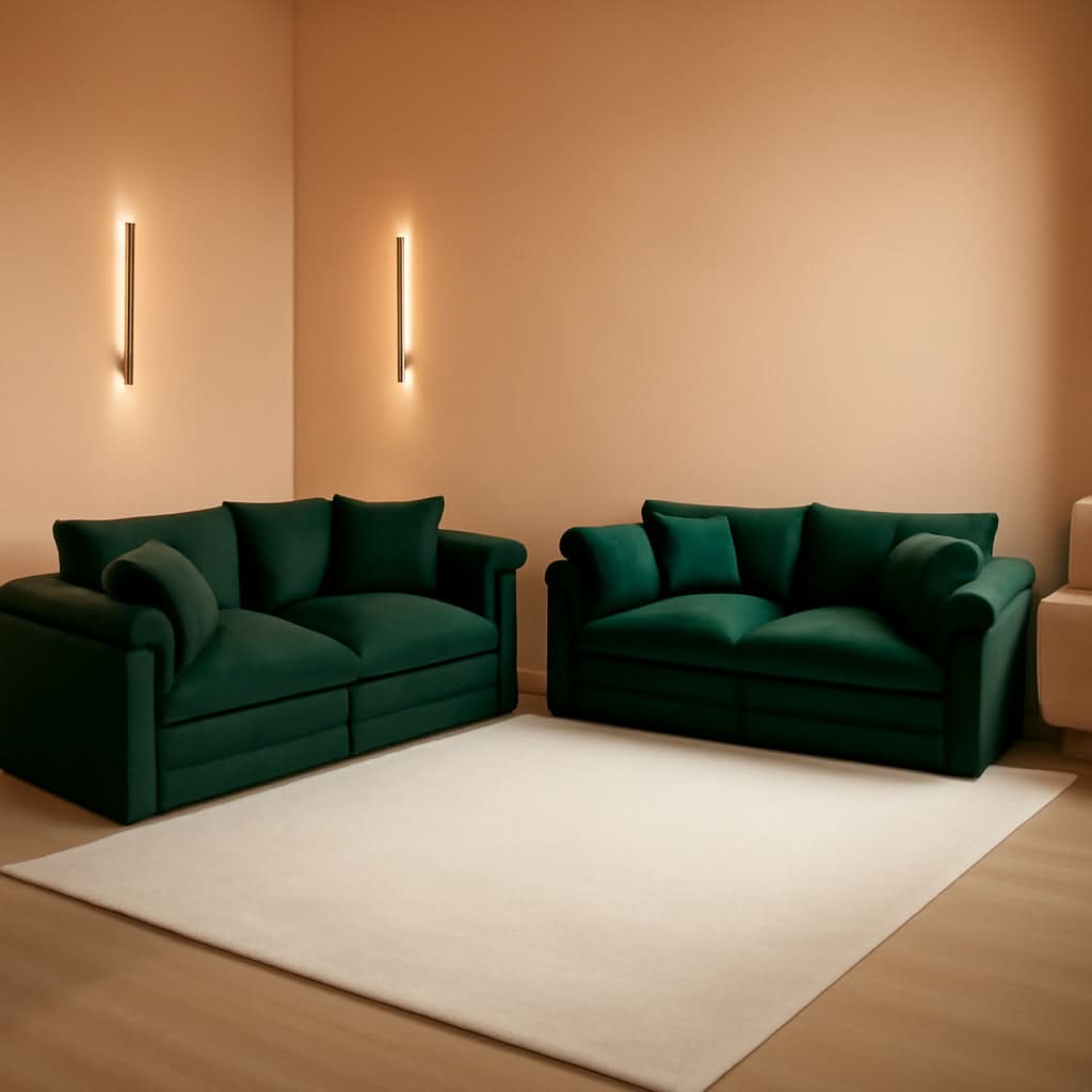 Oversized 2 Piece Sofa Set 3 Seater Loveseat Green
