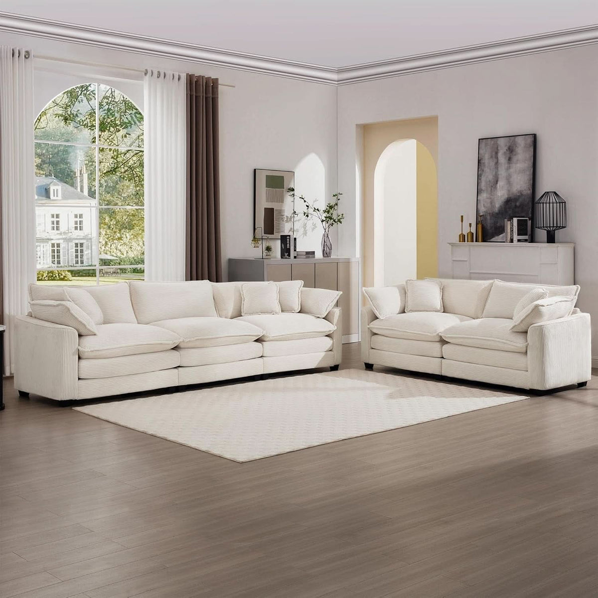 Oversized 2 Piece Sofa Set Beige 3 Seater And Loveseat