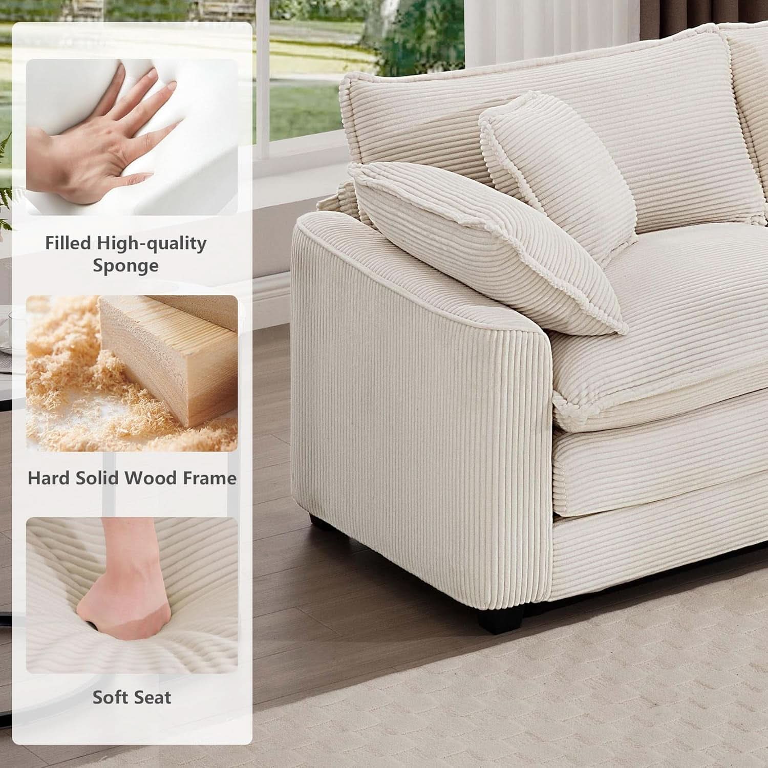 Oversized 2 Piece Sofa Set Beige 3 Seater And Loveseat