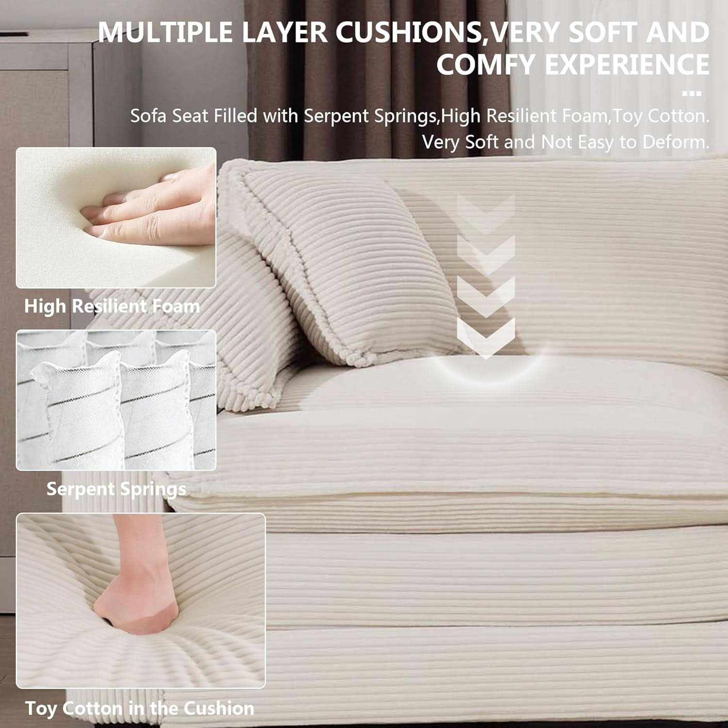 Oversized 2 Piece Sofa Set Beige 3 Seater And Loveseat