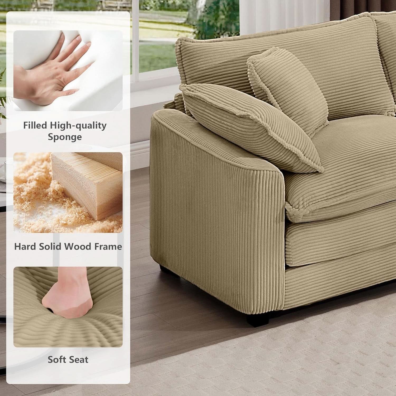 Oversized 2 Piece Sofa Set Camel 3 Seater And Loveseat