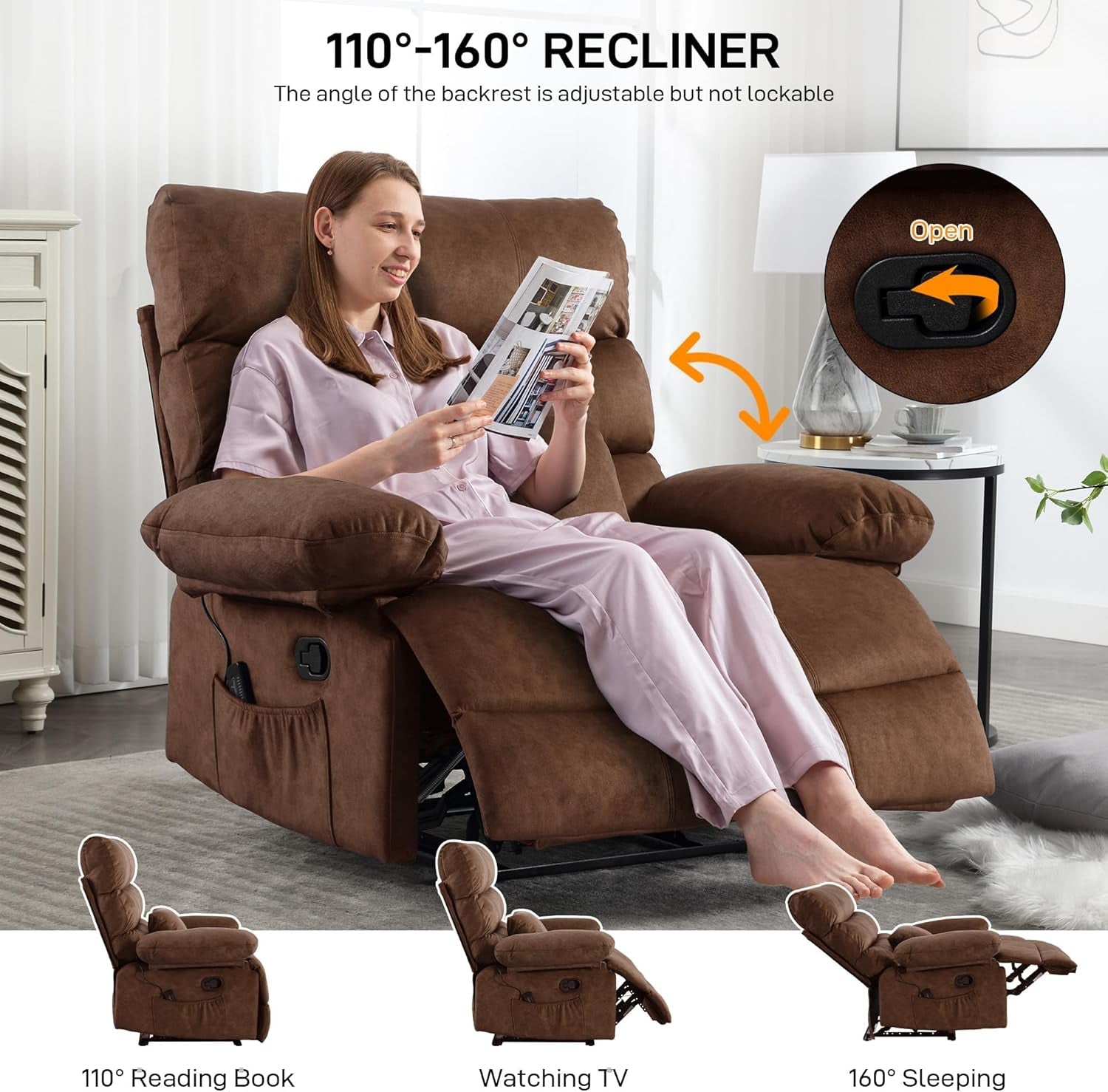 Oversized 28 Inch Wide Recliner Chair With Massage And Heat