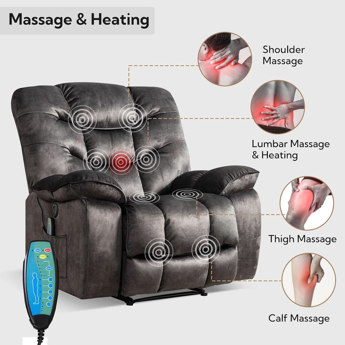 Oversized 41 Inch Power Recliner With Massage And Heat
