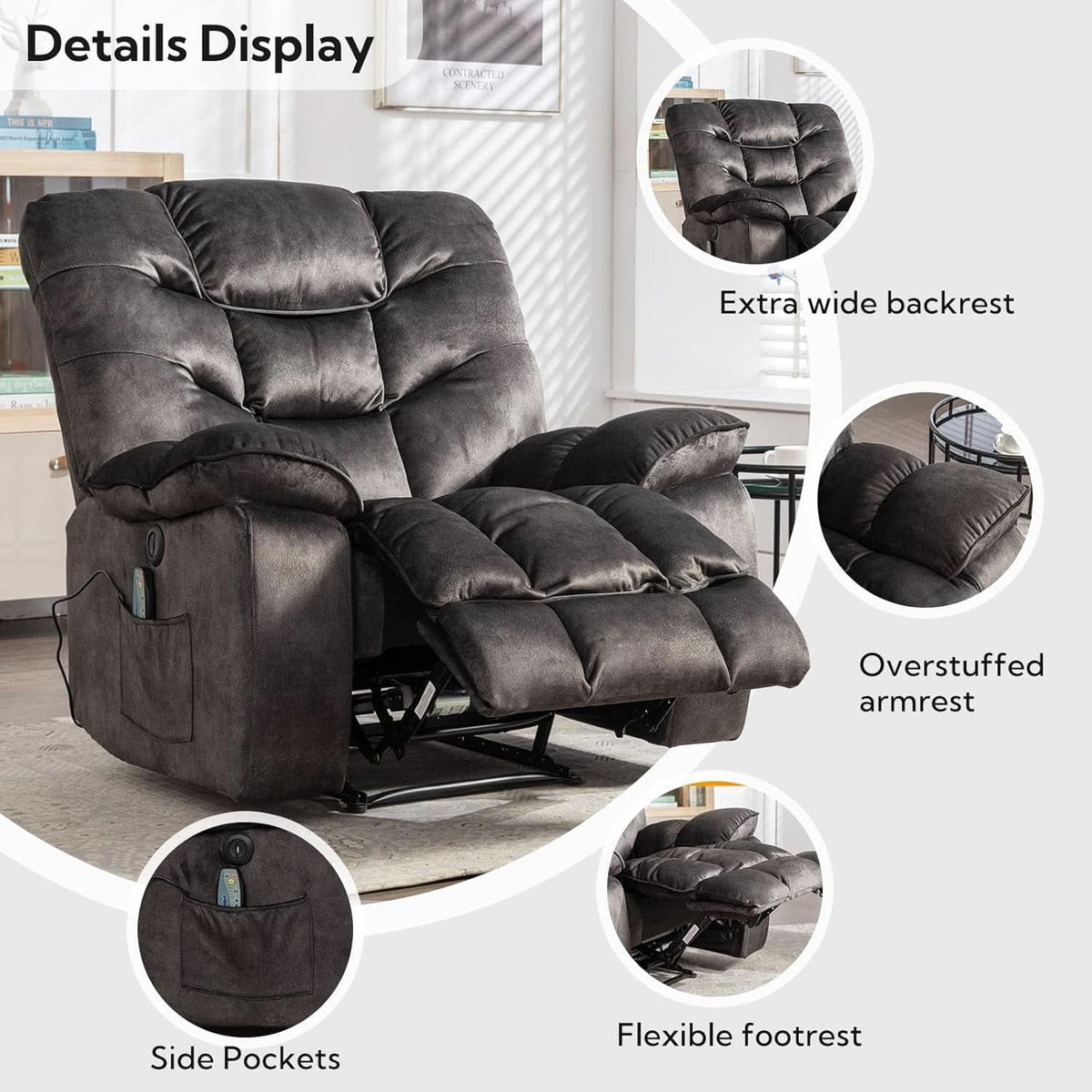 Oversized 41 Inch Power Recliner With Massage And Heat