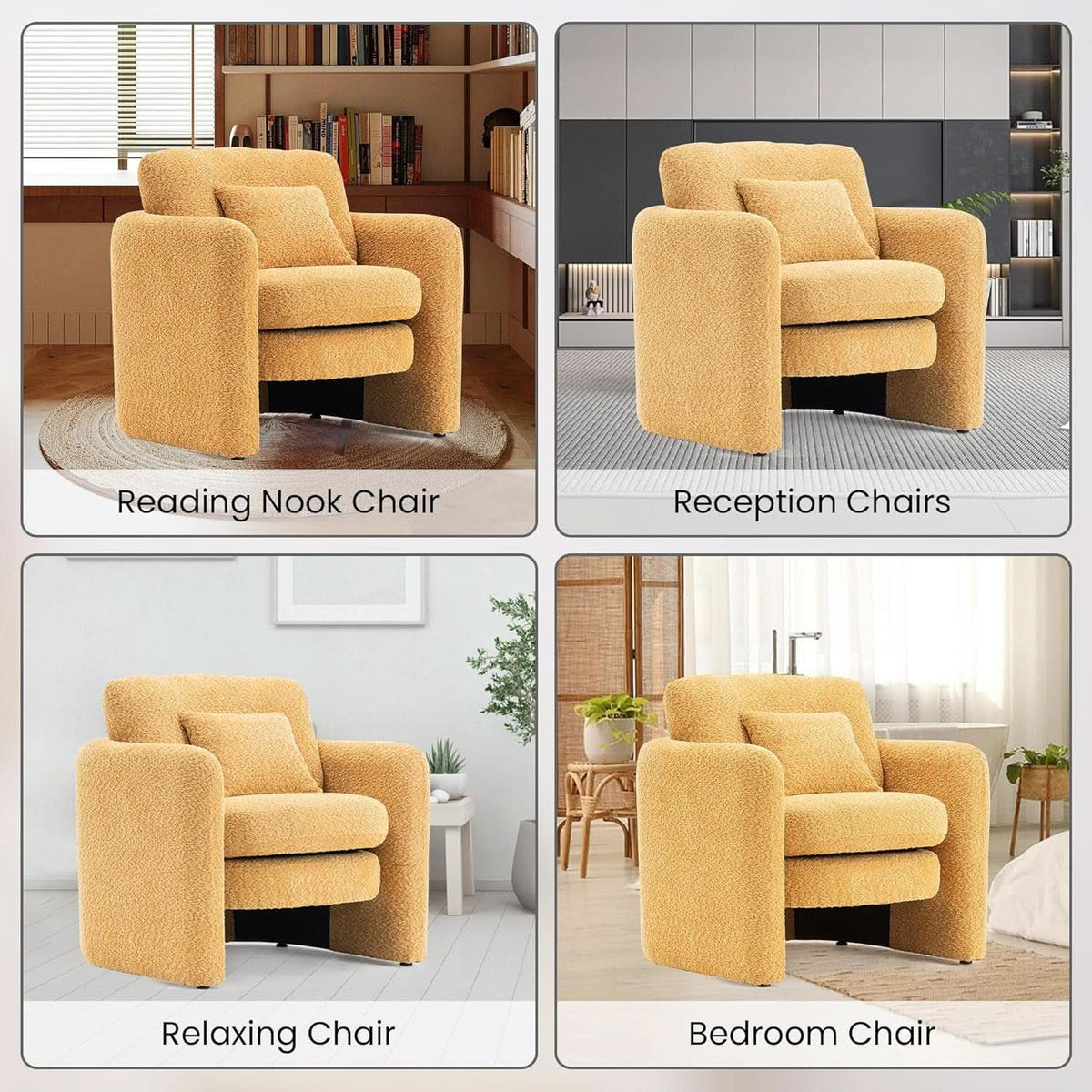 Oversized Accent Chair Yellow Chenille Armchair Living
