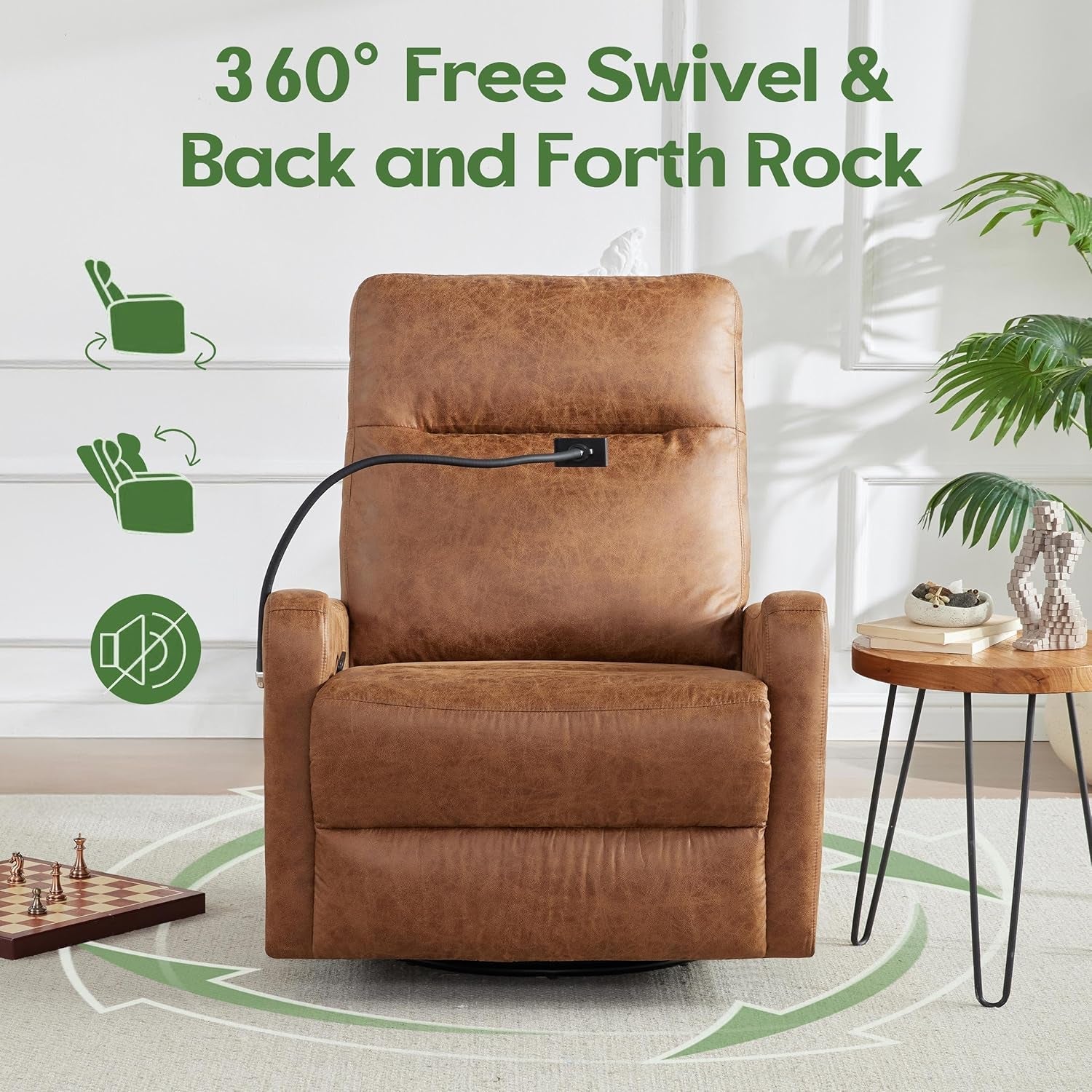 Oversized Brown Leather Recliner With Phone Holder