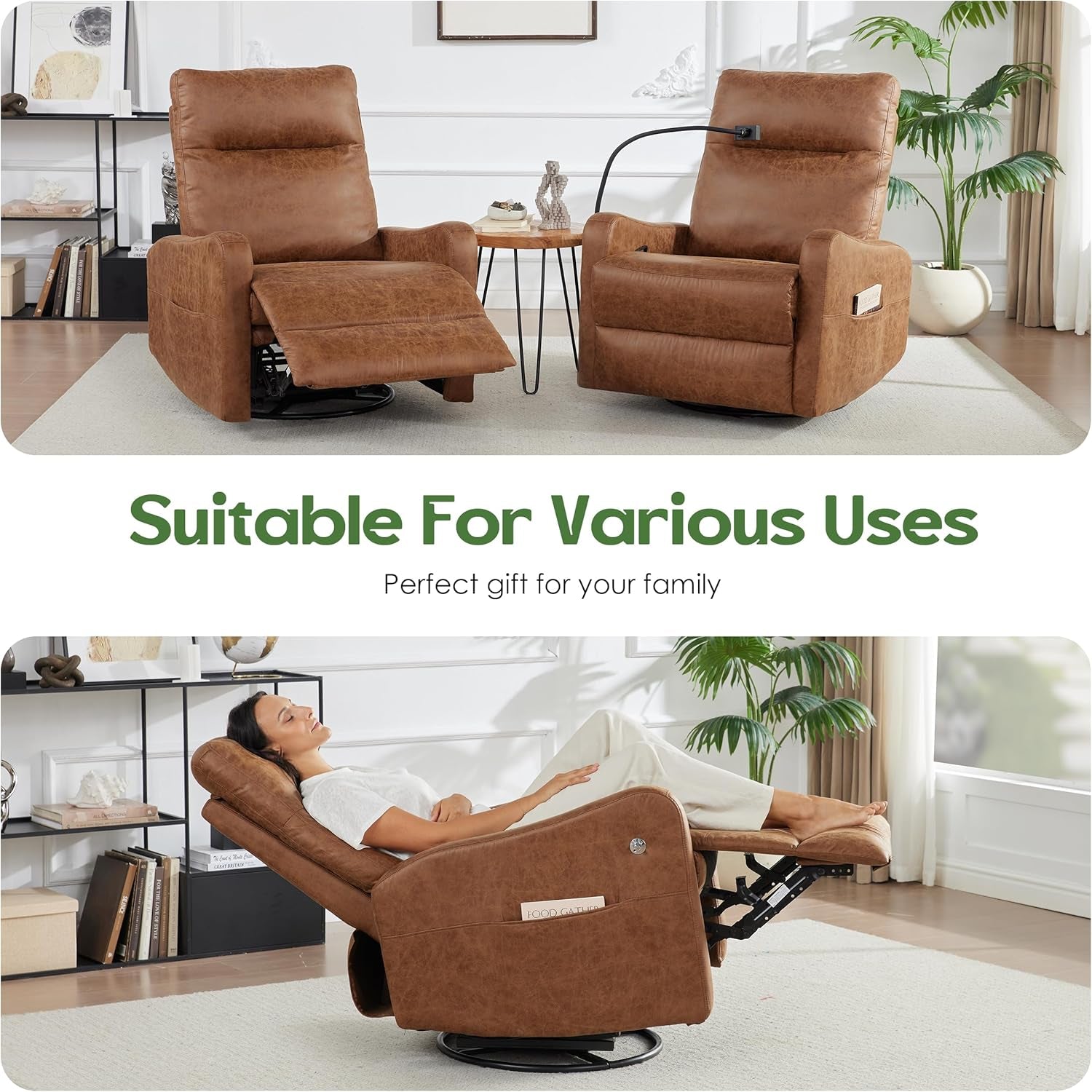 Oversized Brown Leather Recliner With Phone Holder