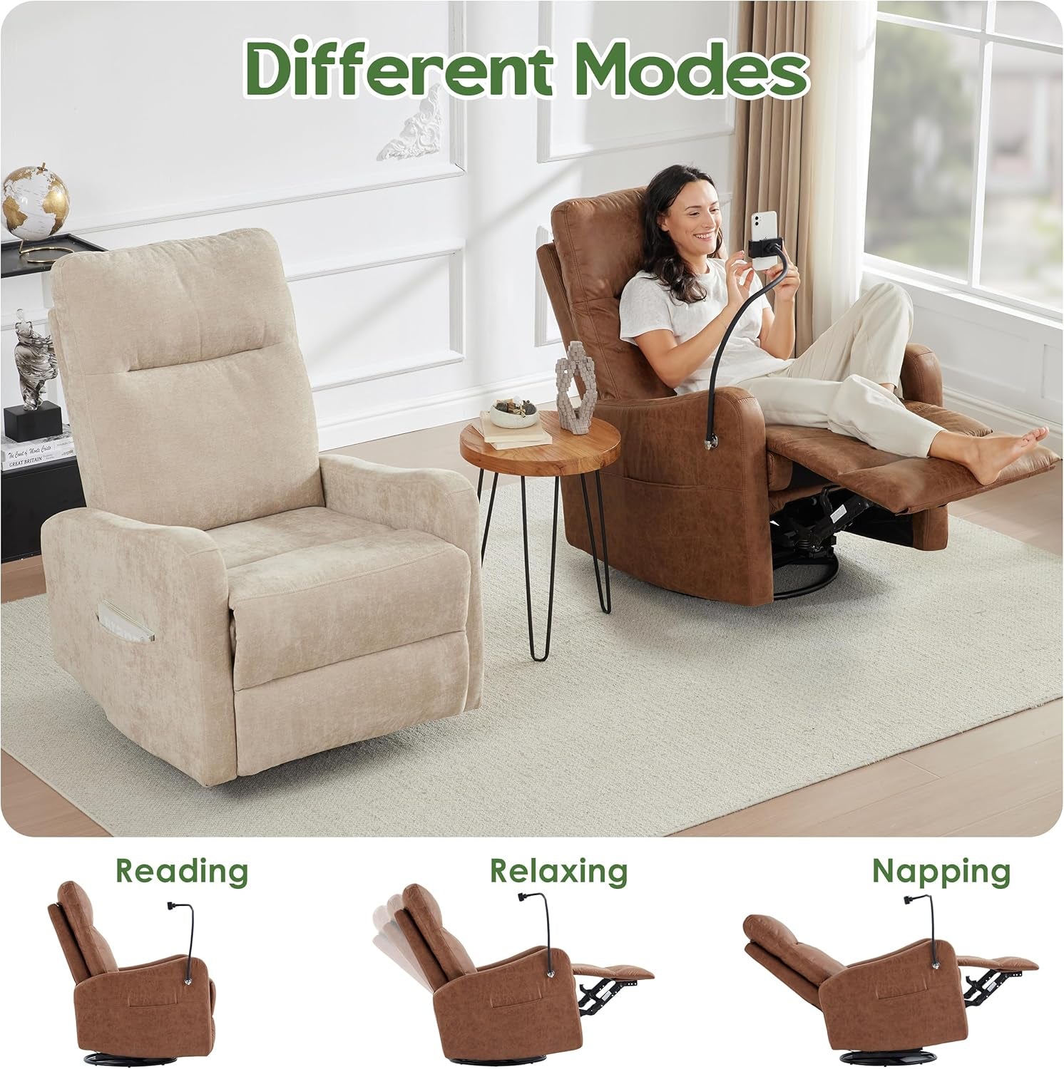 Oversized Brown Leather Recliner With Phone Holder