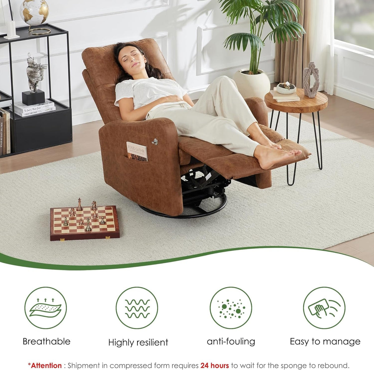 Oversized Brown Leather Recliner With Phone Holder