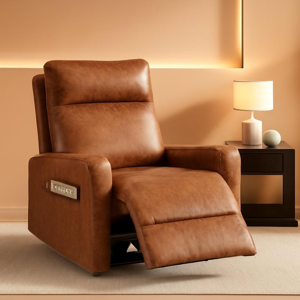 Oversized Brown Leather Recliner With Phone Holder
