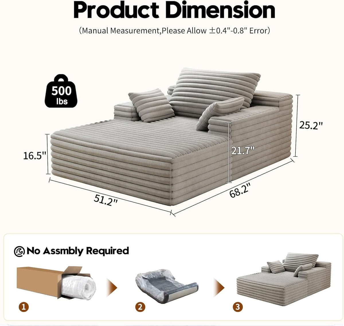 Oversized Chaise Lounge Chair with Plush Memory Foam