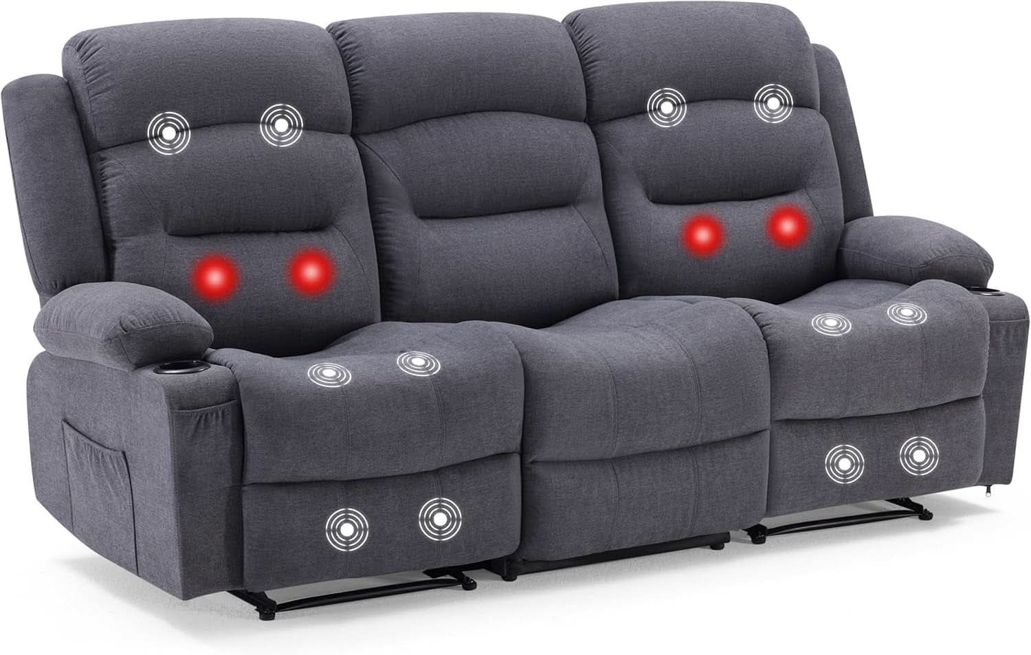 Oversized Charcoal Grey Recliner Sofa With USB Port And Heated Massage