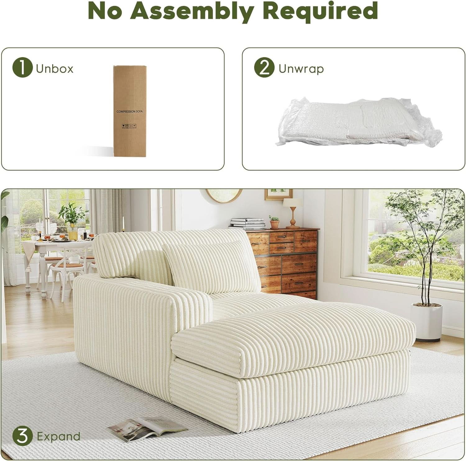 Oversized Corduroy Chaise Lounge Chair Snow White Plush