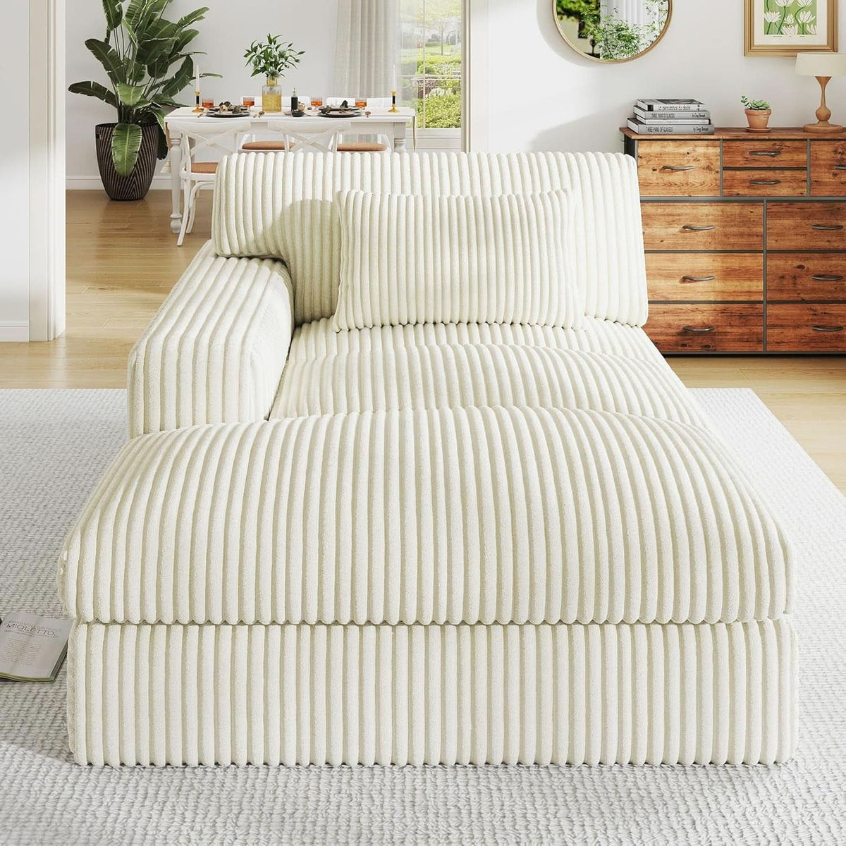 Oversized Corduroy Chaise Lounge Chair Snow White Plush