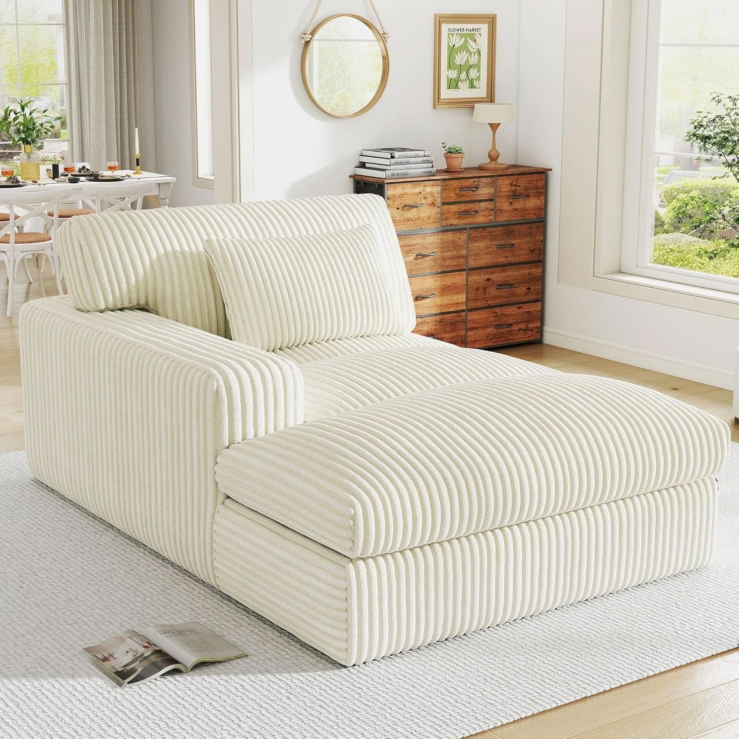 Oversized Corduroy Chaise Lounge Chair Snow White Plush