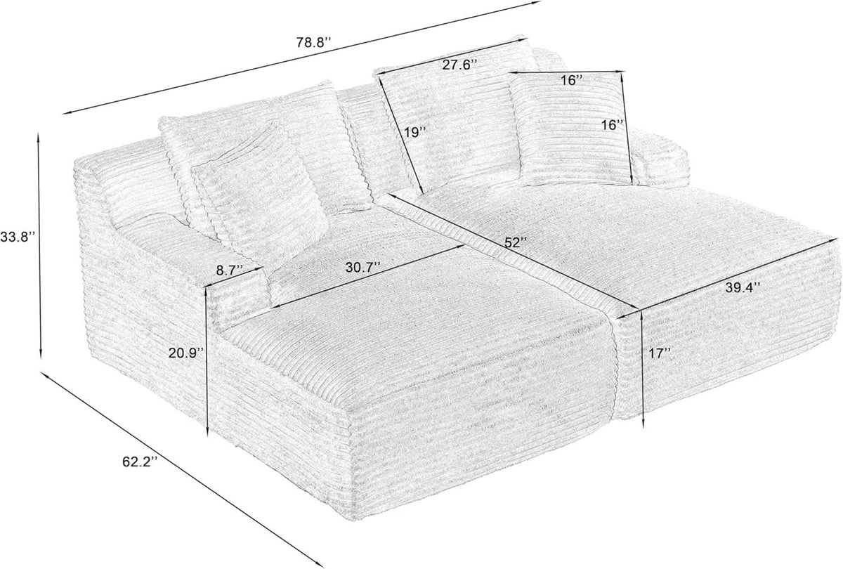 Oversized Corduroy Chaise Lounge Loveseat With Sleeper Sofa