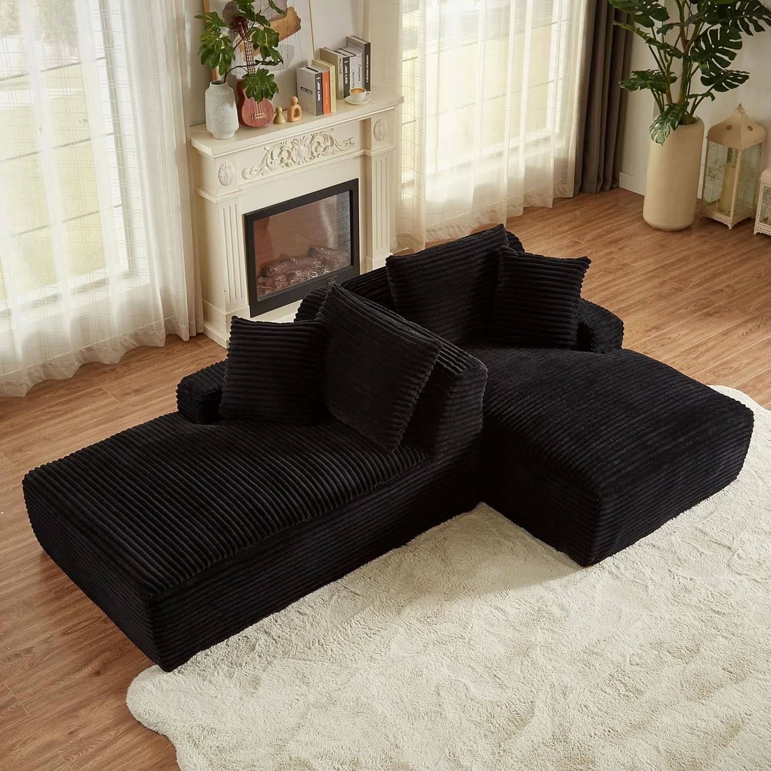 Oversized Corduroy Chaise Lounge Loveseat With Sleeper Sofa