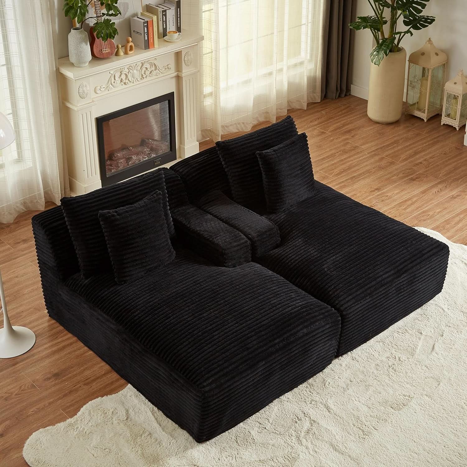Oversized Corduroy Chaise Lounge Loveseat With Sleeper Sofa