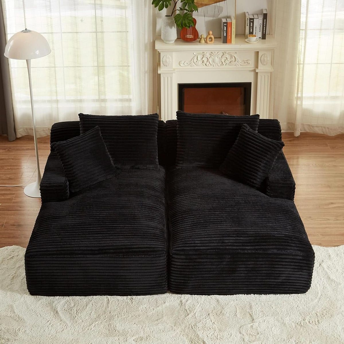 Oversized Corduroy Chaise Lounge Loveseat With Sleeper Sofa
