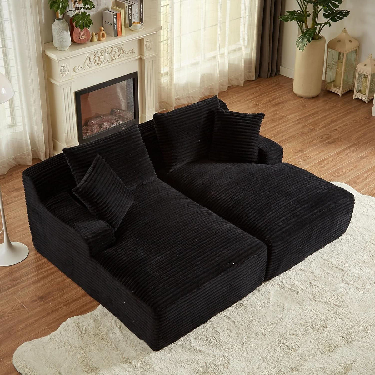 Oversized Corduroy Chaise Lounge Loveseat With Sleeper Sofa
