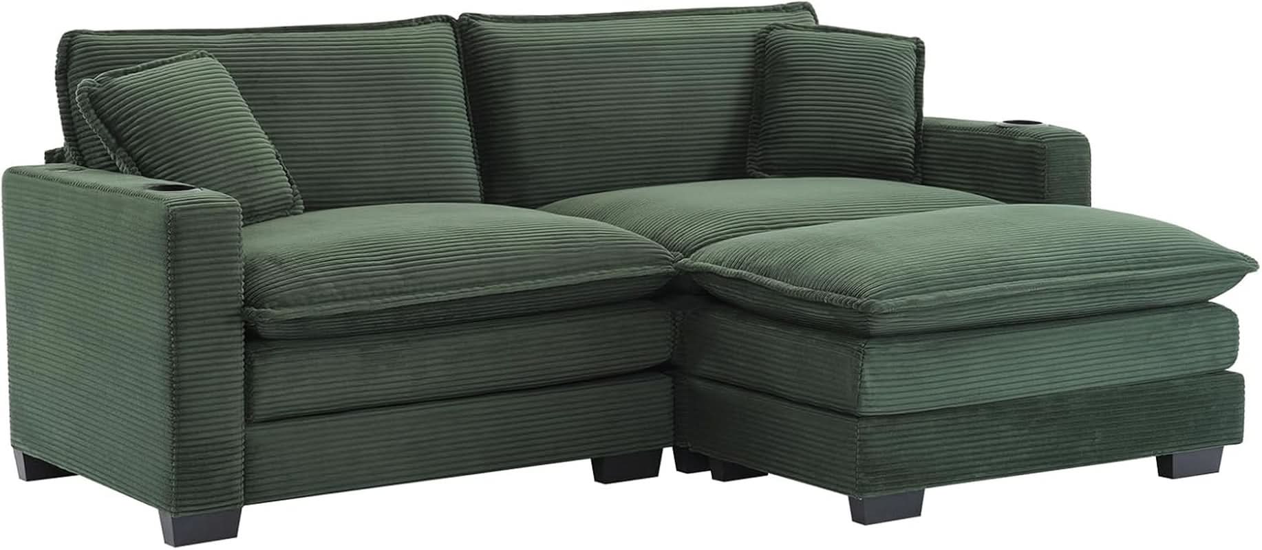 Oversized Corduroy Sectional Couch with USB and Cup Holders