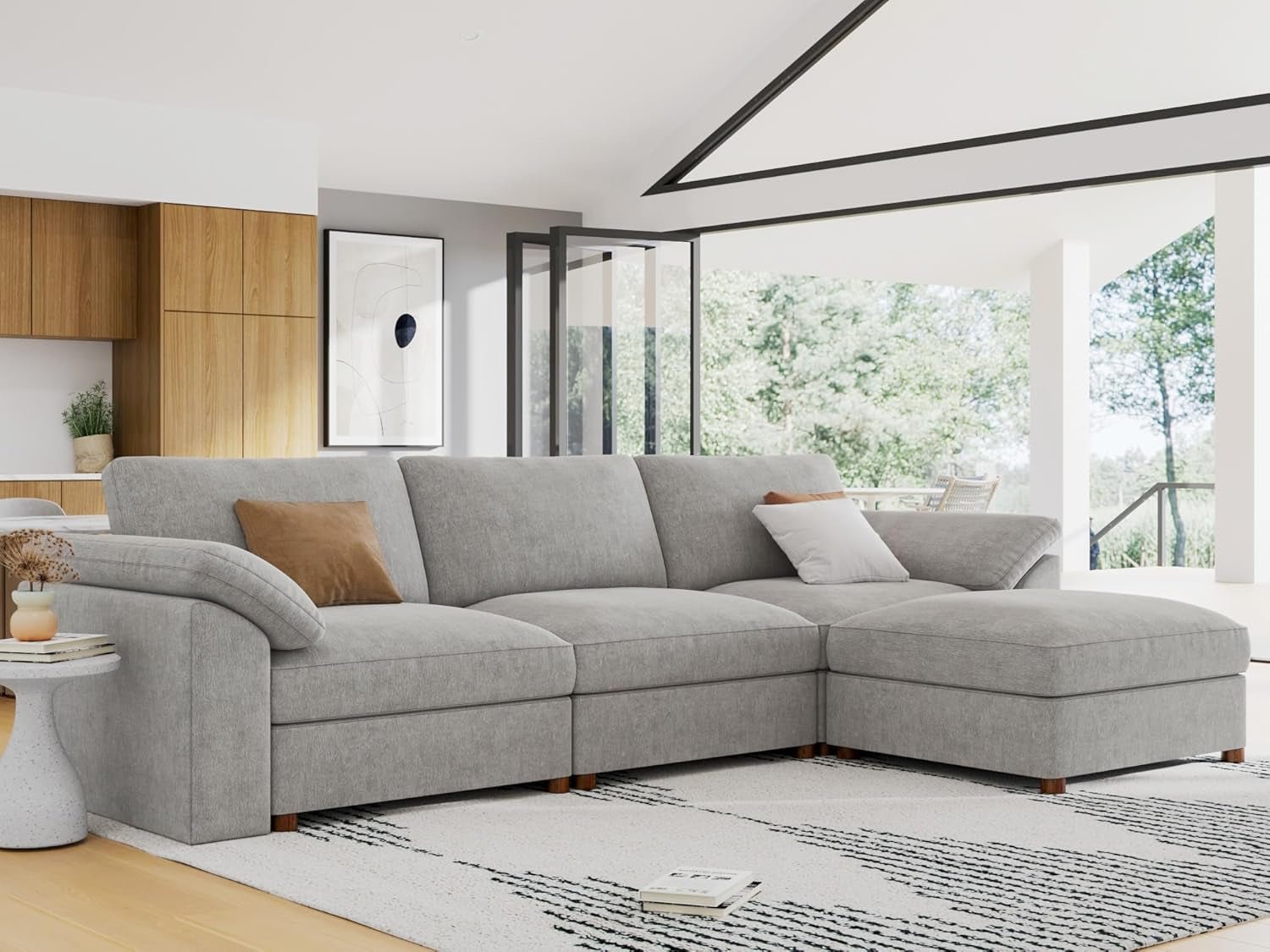 Oversized Deep Seat L Shape Sectional Sofa with Ottoman