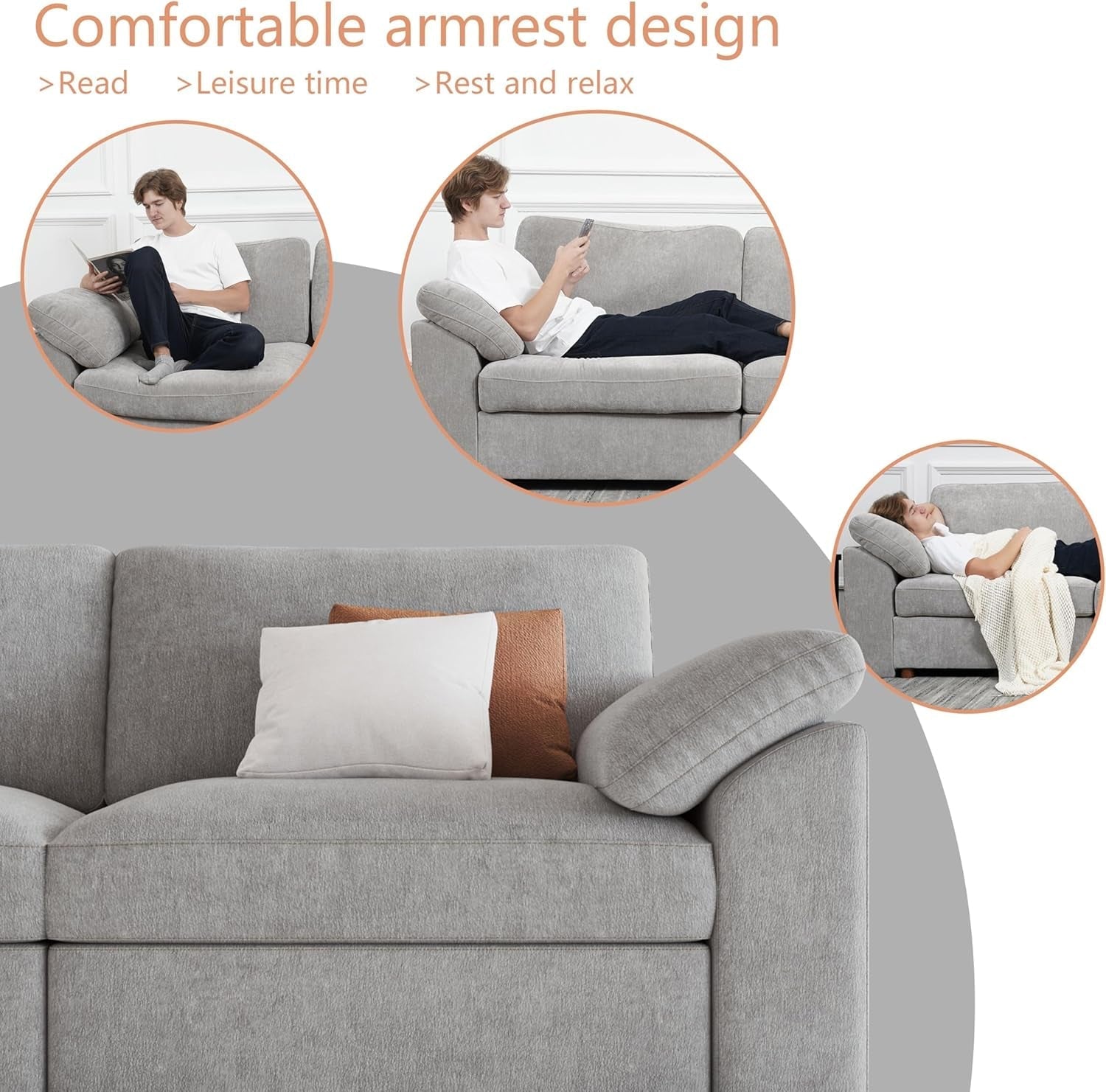 Oversized Deep Seat L Shape Sectional Sofa with Ottoman