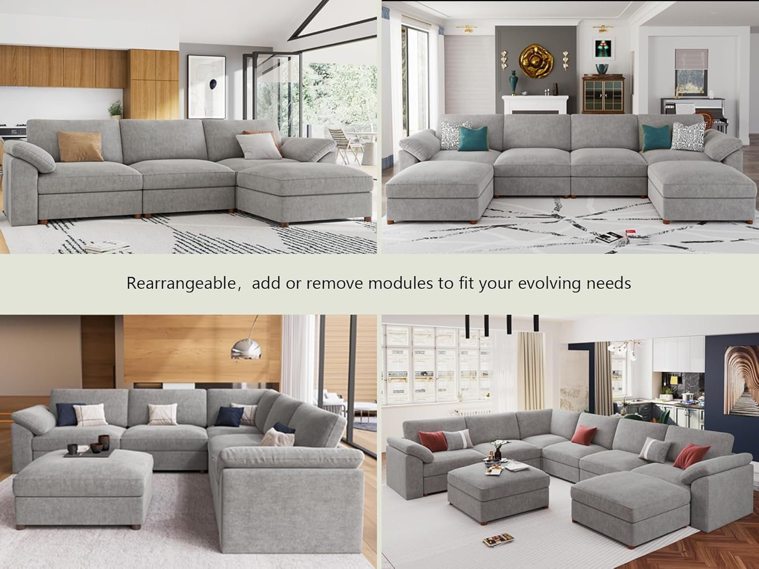 Oversized Deep Seat L Shape Sectional Sofa with Ottoman