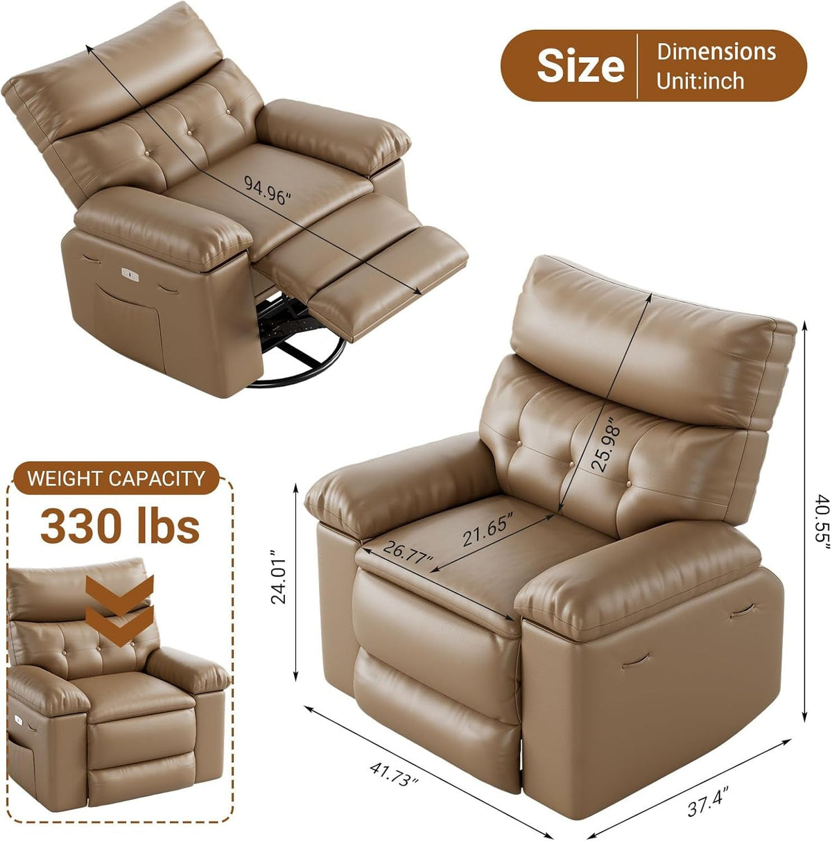 Oversized Electric Massage Recliner Chair With 360 Swivel