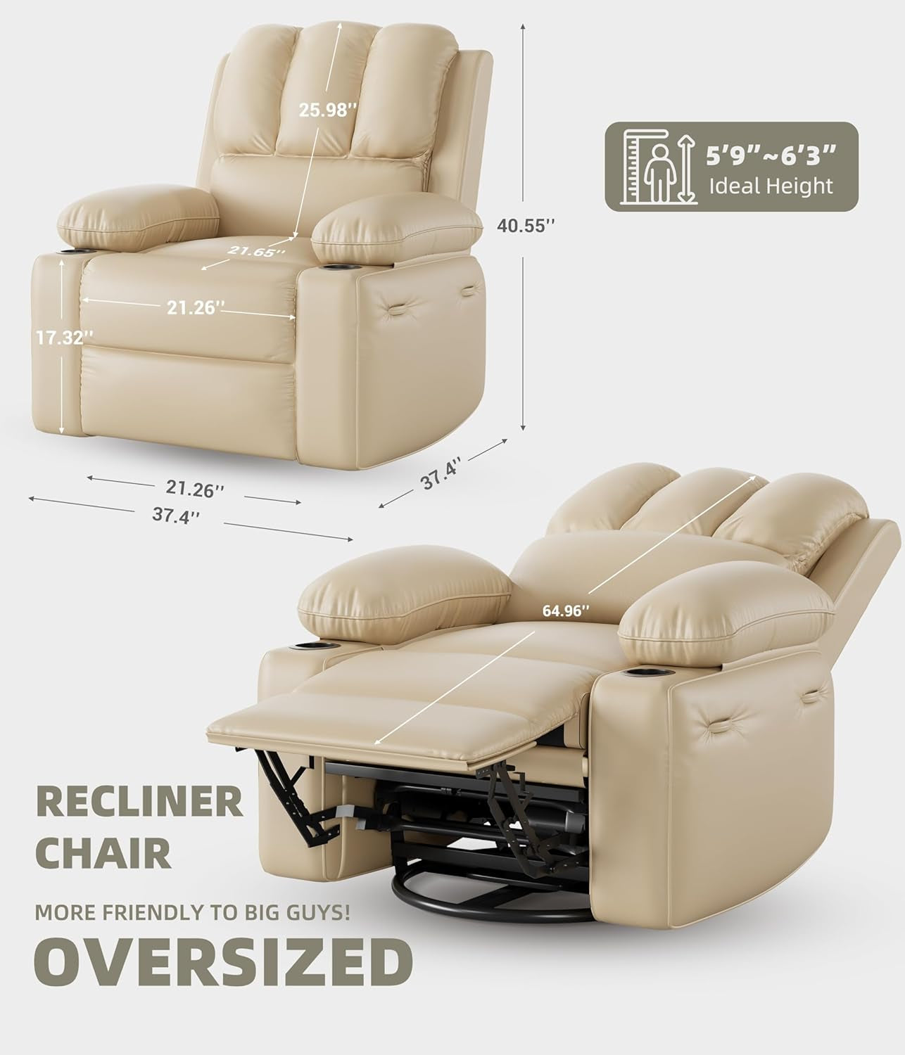 Oversized Electric Recliner Chair With 360 Swivel Massage