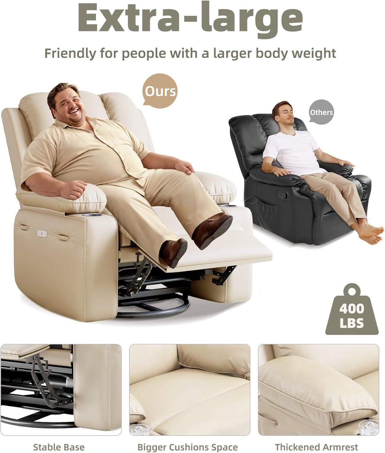 Oversized Electric Recliner Chair With 360 Swivel Massage