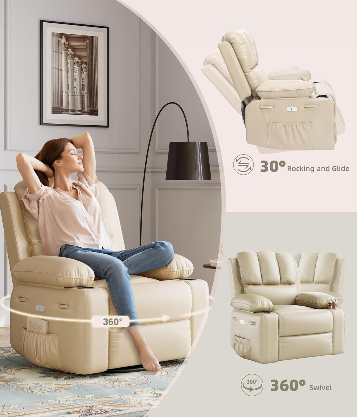 Oversized Electric Recliner Chair With 360 Swivel Massage