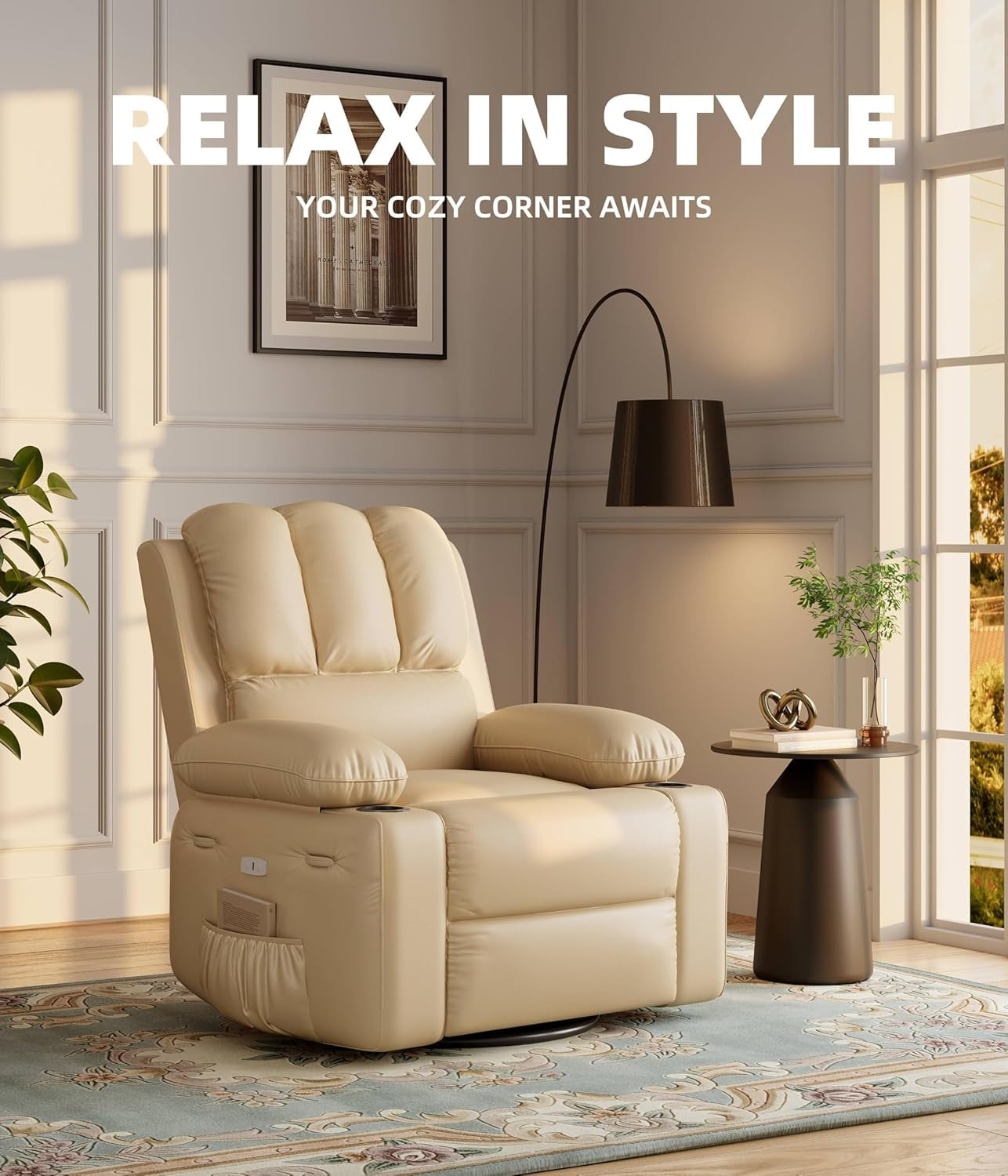 Oversized Electric Recliner Chair With 360 Swivel Massage