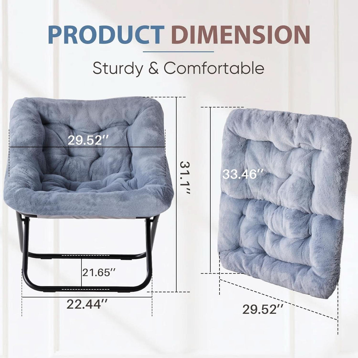 Oversized FauxFur Folding Lounge Chair Charcoal Gray