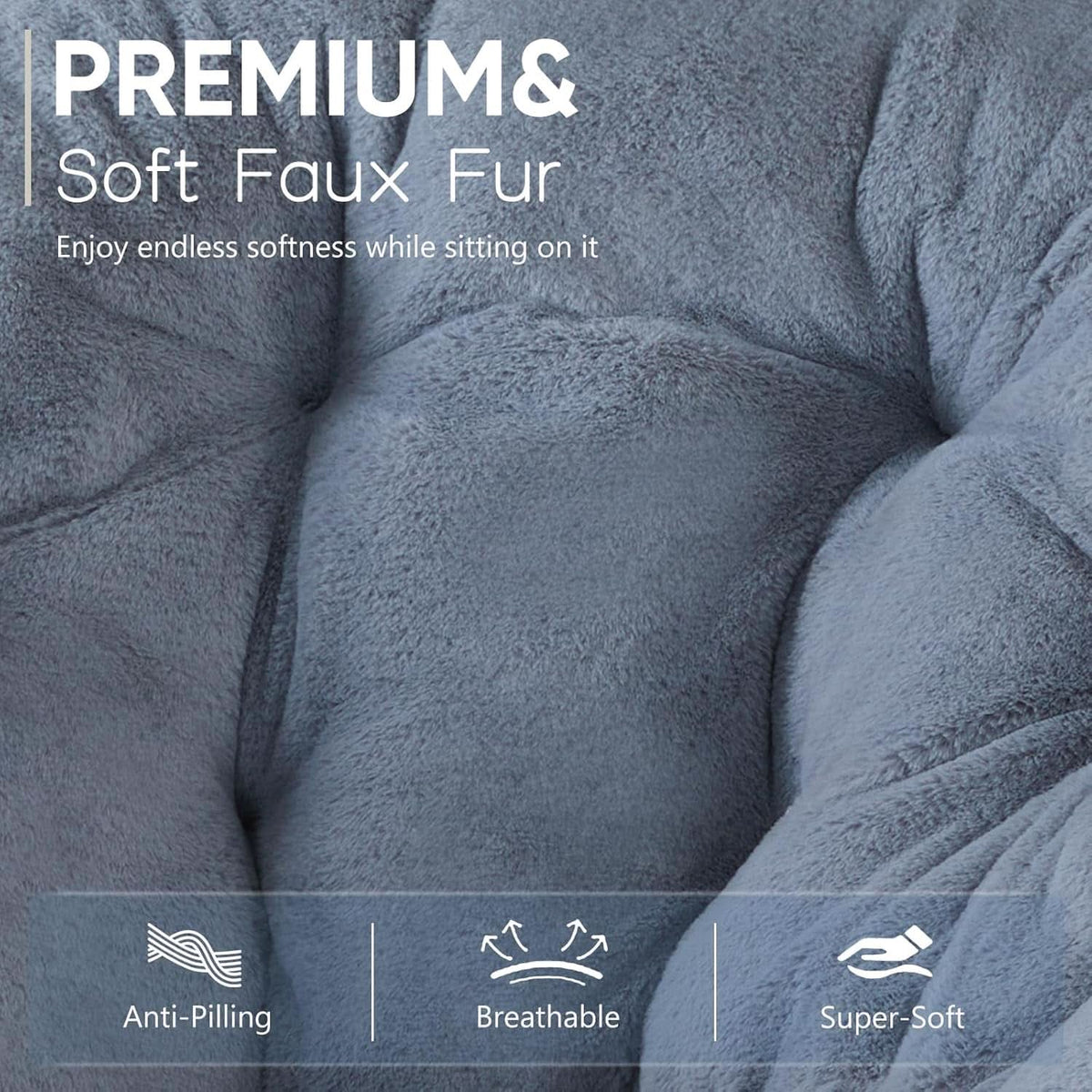 Oversized FauxFur Folding Lounge Chair Charcoal Gray