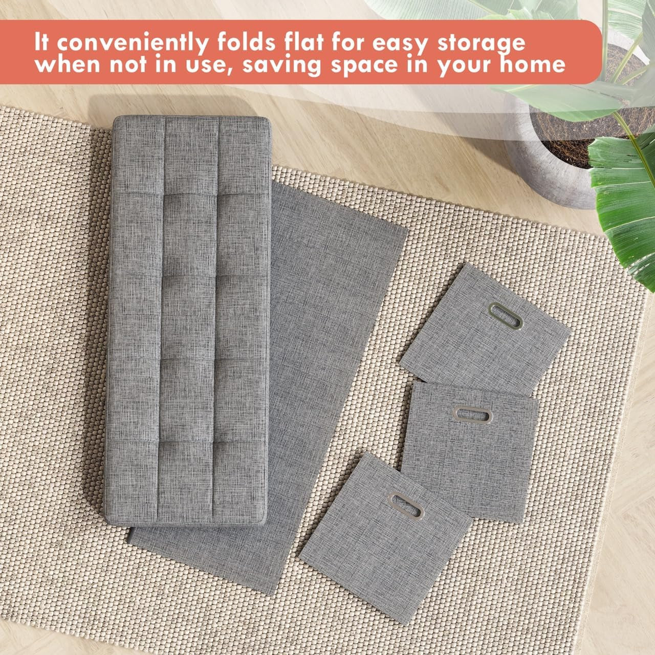 Oversized Forty Inch Gray Storage Ottoman With Drawers