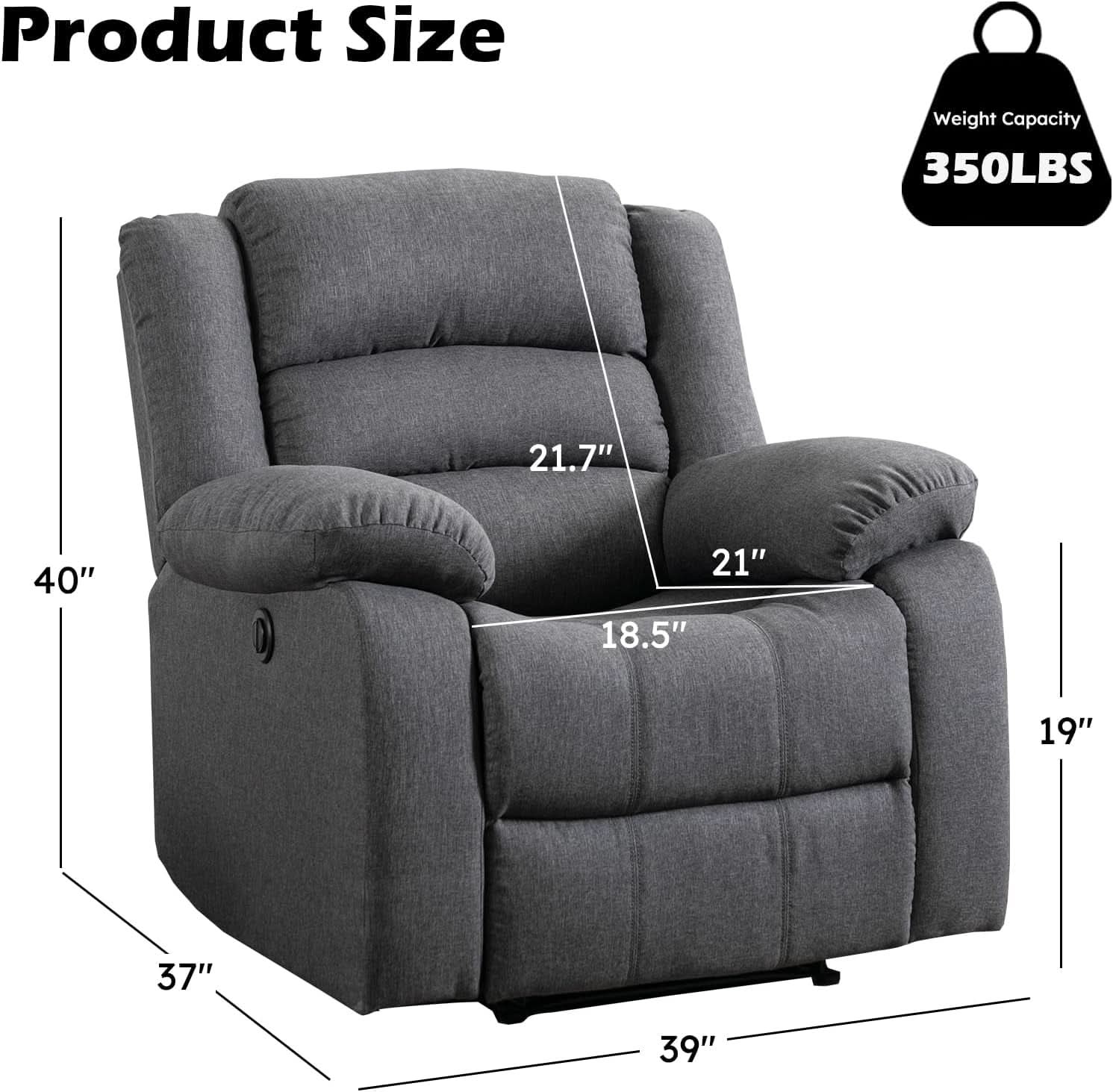 Oversized Grey Electric Recliner Chair For Living Room