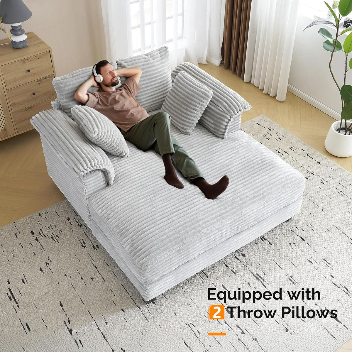 Oversized Light Grey Chaise Lounge Chair with Pillows
